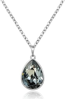 XUPING Teardrop Pendant Necklace Birthstone Crystal Sparkling Necklace for Women Wedding Party Accessories Gift