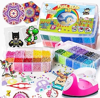GoodyKing Bead Art Set for Kids - With Pegboard, Aqua Beads and Iron for Fuse Bead Crafts