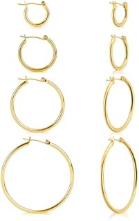 Gold Hoop Earrings Set for Women,14k Real Gold Plated Gold Hoops with S925 Sterling Silver Post Hypoallergenic Thin Hoop Earrings Gold Earrings for Women Girls Trendy Jewelry Gifts