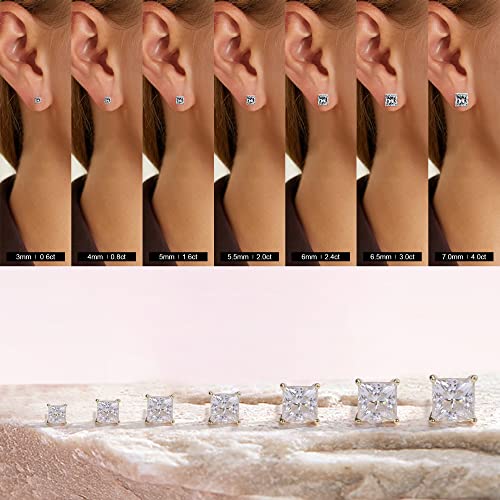 0.6-4ct Princess Moissanite Earrings, D Color VVS1 Clarity Lab Created Diamond 18K White Yellow Rose Gold Vermeil S925 Sterling Silver Moissanite Screw Back Earrings Valentine's Day Gifts