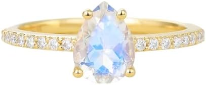 10K/14K/18K Gold & Silver Real Moonstone Wedding Ring with Moissanite Side Stones for Women- Elegant Pear Shape Design for Engagements, Gifts, Anniversaries