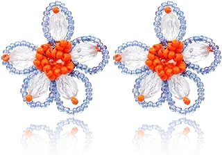 Women's Colorful Brass Beaded Flower Stud-Earrings with Push Back Design - Vibrant and Playful Summer Jewelry Accessory