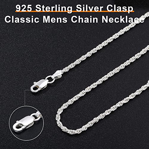 OCHCOH 925 Sterling Silver Clasp Mens Jewelry Mens Gifts 2/2.5/3/4/5mm Rope Chain for Men Women Diamond Cut Chain Necklace 16, 18, 20, 22, 24, 26, 30 Inch