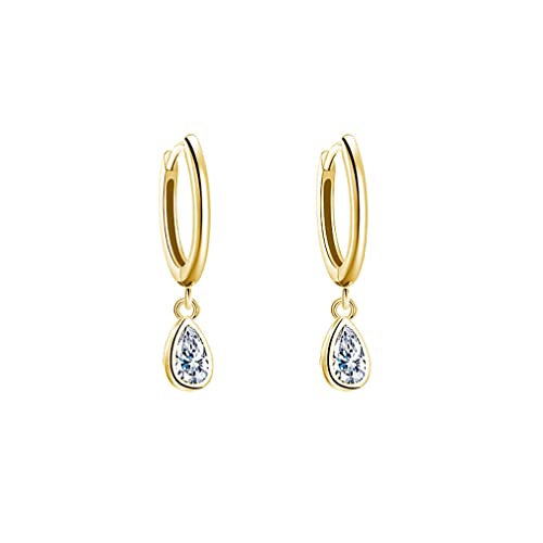 925 Sterling Silver Teardrop Small Hoop Earrings for Women Teen Girls CZ Hoop Huggie Earrings Droplet