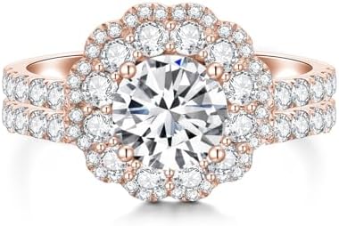 2.14 Carat Round-Cut Moissanite White Gold Wedding Rings with Customizable Metal Type Design for Women