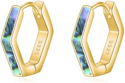 Geometric Hoop Earrings 925 Sterling Silver Hexagon/Star/Paperclip Hoop Earrings White Opal/Abalone Shell Jewelry Gift for Women Girls