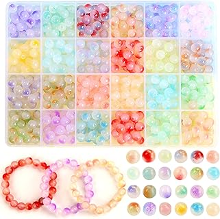 Charm Your Creations with Motheas - 480pcs Round Glass Beads in Mixed Candy Colors for DIY Bracelet and Jewelry Making, Meticulously Crafted in Acrylic & Glass+Small Size Round Beads Kit