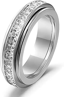 Women's Titanium Steel Spinner Anxiety Ring with No Gemstone - Cubic Zirconia Design, Size 5 to 10 - Comfortable Fit Wedding Promise Lucky Ring