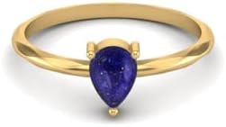 ABHI Pear Cut Lapis Solitaire Wedding Engagement Ring for Women 925 Sterling Silver In 14K Yellow Gold Over