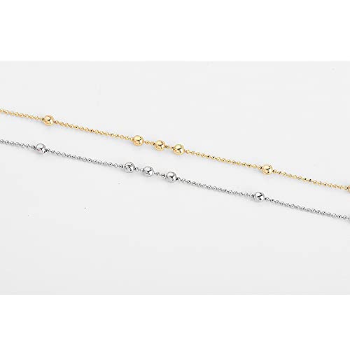 2Pcs 14K Gold Plated Boho Cute Chain Anklets for Women Silver Ankle Bracelet for Women, Charm Foot Jewelry