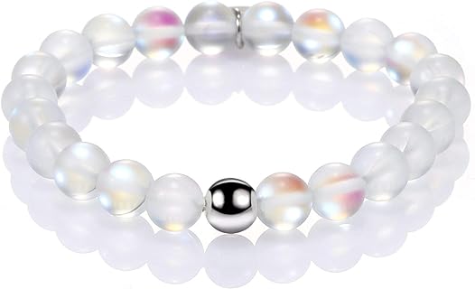 SUMMER LOVE 8MM Mystic Mermaid Glass Beaded Stretch Bracelet Shimmer Beads Glowing Aura Charm Beaded Couples Bracelets for Women