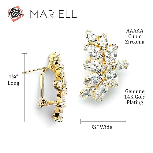 Gold Cubic Zirconia Crystal Bridal Earrings, Marquis Shape CZ Curved Clusters, Earrings for Wedding, Bridesmaids, Homecoming, Mother of the Bride