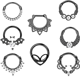 8mm Septum Nose Ring, CZ Opal Alien Bat Design, Stainless Steel, for Unisex Body Piercing Needs - Cartilage Helix Tragus Hoop Jewelry