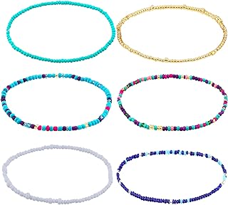 LUTER 6Pcs Beaded Anklets Elastic Bohomenian Bracelet Anklets Colorful Handmade Bead Jewelry for Girls, Women