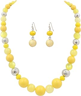 8-18mm Beads Necklace 18” Graduated Chunky Beaded Choker Necklaces with Earring Set for Women