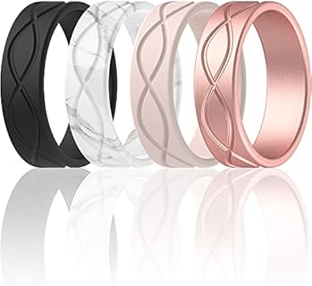ThunderFit Infinity Design Silicone Wedding Band for Active Women, 6mm Wide & 1.8mm Thick, Variety Multipack