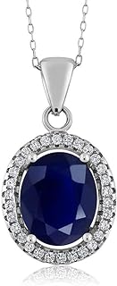 Gem Stone King 925 Sterling Silver Blue Sapphire Gemstone Pendant Necklace For Women (5.40 Cttw, Oval 11X9MM, with 18 Inch Silver Chain)