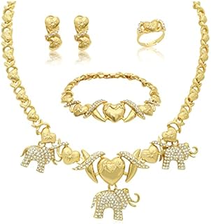 Lobster Clasp Elephant Wedding Ring - Rhinestone-Adorned 18K Gold Plated Jewelry Set for Women - Classic XO Design