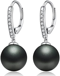 18K White Gold Plated Sterling Silver Pearl Drop Earrings with Leverback for Women, Elegant Hoop Design with 5A+ Cubic Zirconia - Perfect Gift for Ladies