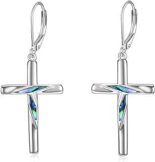Cross Earrings Sterling Silver Rose Flower Cross Dangle Earrings Jewelry Gifts for women Teen Girls
