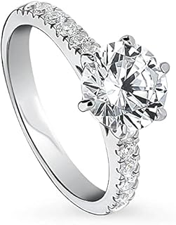 BERRICLE Sterling Silver 6 Prong Round Solitaire Engagement Ring with Cubic Zirconia for Women, Elegant Design