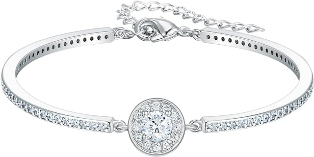 Lobster Claw Clasp, Cubic Zirconia Birthstone Bangle Bracelet, Box Chain Design for Women, Gorgeous Wedding Jewelry, Brass