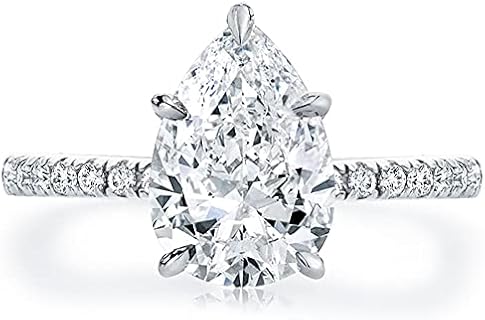 Bo.Dream 2ct/3ct Pear Shaped Cubic Zirconia CZ Engagement Rings Platinum Plated Sterling Silver