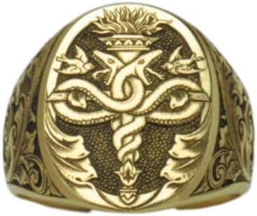 18k gold antique carved godfather ring senior men's engagement wedding ring two snakes domineering crown party ring size 6-10