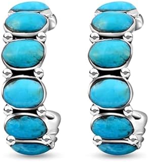 Shop LC Turquoise Half Hoop Earrings - Western Huggie Earrrings in 925 Sterling Silver for Women - Handmade Orange & Blue Green Southwestern Huggies HoopsJewelry Birthday Gifts for Women