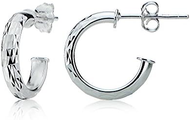 Stunning 925 Sterling Silver Diamond-Cut Open Half Hoop Earrings for Women and Teens in Push-Back Design, Available in Silver, Yellow Gold, Rose Gold; 15mm, 20mm, 25mm Sizes