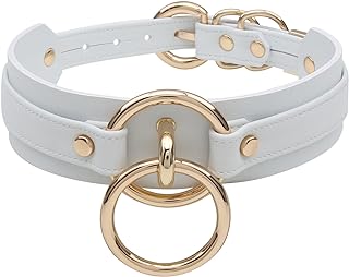 Faux Leather O-Ring Choker Necklace with Alloy Gems for Women, Adjustable & Chic Design