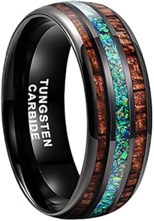 8mm Tungsten Rings for Men Women Engagement Wedding Bands Koa Wood Genuine Green Opal Inlay Domed Polished Comfort Fit