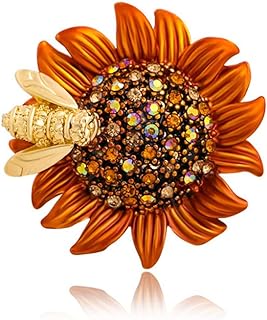 Rhinestone Sunflower Bee Brooch Pin Charm Daisy Flower Enamel Brooch Vintage Yellow Sunflower Multipurpose Brooch Necklace Coat Collar Brooch for Women Girls