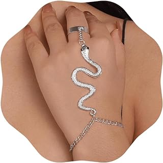 Lobster Claw Clasp Snake Bangle Bracelet with Snake Chain and Amber Gems, Perfect for Women and Teen Girls, Ring/Chain Design