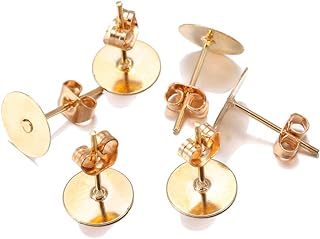 100pcs/lot 4-10mm Bronze Rhodium KC Gold Metal Blank Post Earring Studs Base Pins with Earring Plug Ear Back for Jewelry Makings (KC Gold, 10mm)