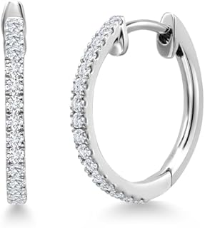 Gem Stone King 10K White Gold White Lab Grown Diamond Hoop Earrings For Women (0.26 Cttw, G-H Color and VS-SI Clarity, 32 Diamonds, 18MM)