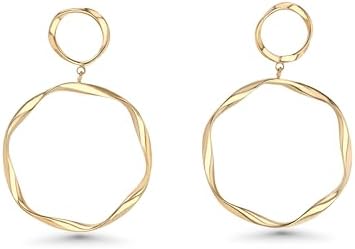 Classy 18K Gold Plated Double Hoop Earrings with a Push Back for Women - Large Chunky Statement Design in Yellow Gold