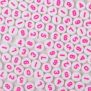 Xilitata High-Grade Acrylic Number Beads in Pink and White for Unique Bracelet Making, Round Design, 4x7mm, Ideal for Jewelry Crafting Enthusiasts