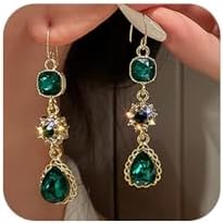 Emerald Green Earrings Emerald Green Crystal Dangle Earring Drop Earrings Wedding Bridal Jewelry for Women and Girls (Style 2)