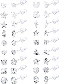 ORAZIO 18Pairs Plastic Stud Earrings for Women Clear Acrylic Post Earrings Star Heart Birthstone Cubic Zirconia Stud Earrings Set Piercing Retainers for Work Sport