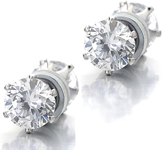 6MM Magnetic Cubic Zirconia Stud Earrings for Men Women, Non-Piercing Clip On Cheater Fake Ear Plugs