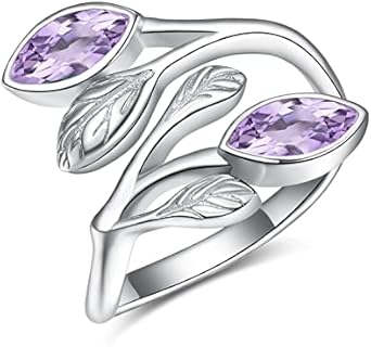 PRAYMOS Leaf Rings for Women 925 Sterling Silver Leaf Birthstone Ring Open Adjustable Wrap Rings Promise Engagement Wedding Rings