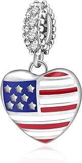 American USA Flag Heart Charms 925 Sterling Silver Patriotic Love Beads Fits Pandora European Charms Bracelet