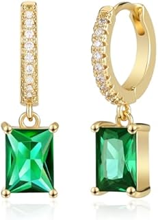 Dainty Green Cubic Zirconia Hoop Earrings for Women and Girls - 18K Gold Plated Brass Huggie Drops - Elegant Design for all Occasions