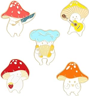 5pcs Cute Mushroom Enamel Pins Cartoon Mushroom Brooch Cute Guitar Player Violin Enamel Pin Funny Gifts Badge Pins for Clothing Bags Backpacks Jackets Hat DIY