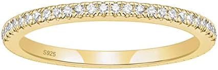 EAMTI 2mm 925 Sterling Silver Wedding Band Cubic Zirconia Full Eternity Stackable Engagement Ring Size 3-13