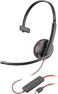 Casque Micro Poly Blackwire 3210 avec Micro Antibruit et Connexion USB-C/USB-A, Confort Supérieur. Parfait pour les Professionals utilisant Teams et Zoom