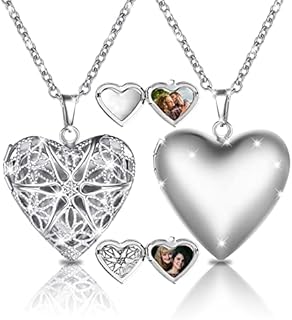 Necklace that Holds Pictures, Love Heart Photo Locket Stainless Steel Polished Lockets Necklaces Birthday Gifts for Women Girls Boys