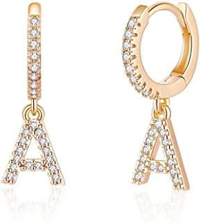 Initial Huggie Hoop Earrings for Women Girls, 925 Sterling Silver Post 14K Gold Plated Dainty Cute Hypoallergenic Small Dangle Hoop Cubic Zirconia Initial Earrings Jewelry Gift for Women Girls