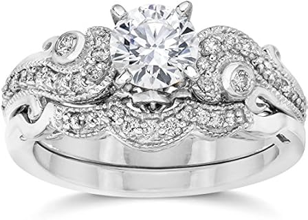 Emery 3/4Ct Vintage Black Diamond Engagement Rings in 14K White Gold with White Diamond Gem Type, Size 4